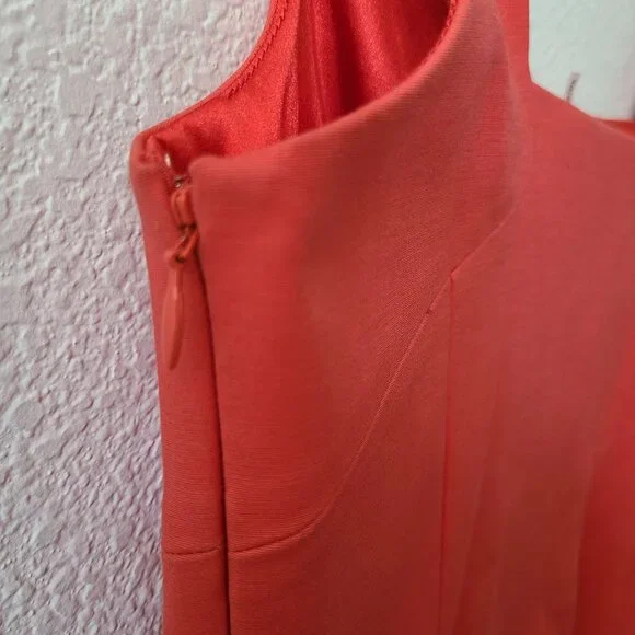 Tahari US Women's Size 10 Orange Twill Sheath Dress Sleeveless Lined Square Neck - Picture 6 of 13